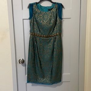 Carmen Marc Valvo teal and gold dress